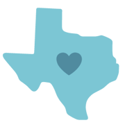 An icon of the state of Texas with a heart in the middle